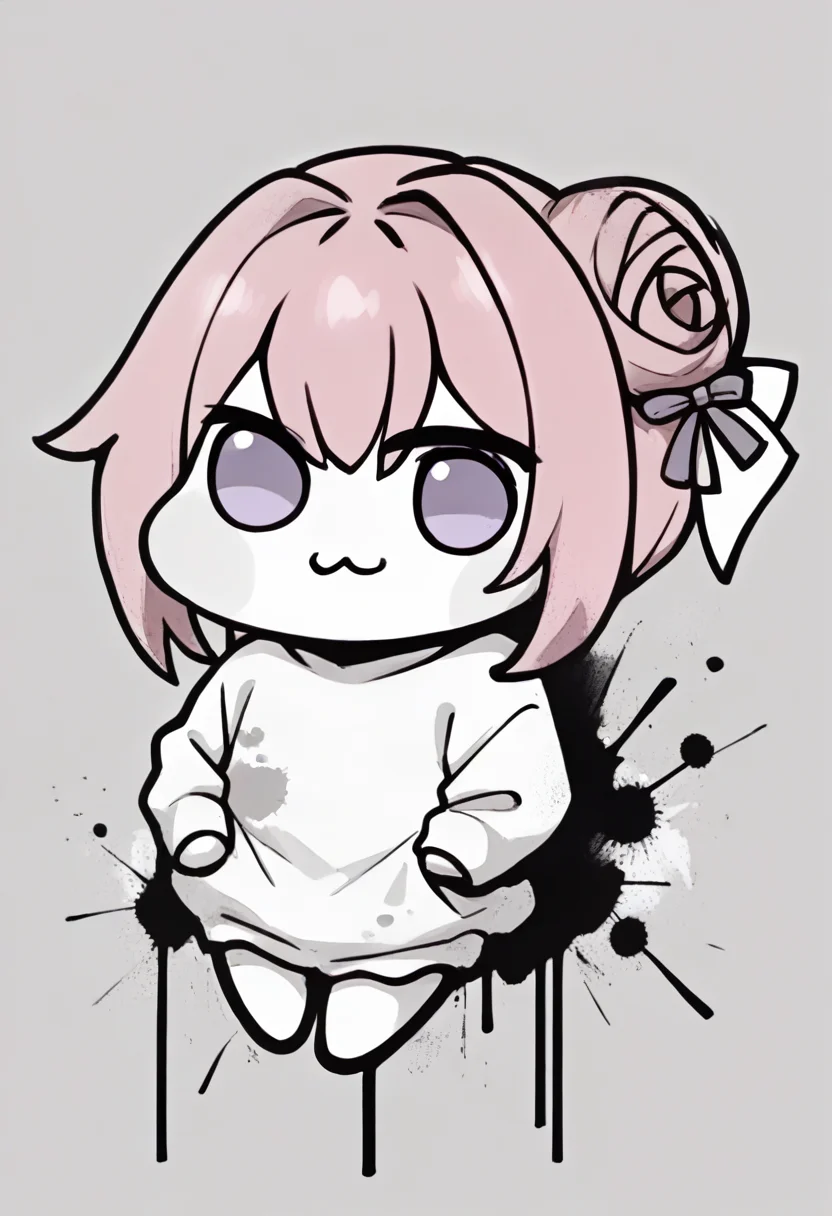 score_9, score_8_up, score_7_up, source_anime, <lora:monochromemuse:1>, monochromemuse, monochrome, greyscale, ink splatter, <lora:Doro_X_PDXL_V1:1>, doro, creature, :3, chibi, pink hair, purple eyes, hair bun, hair bow, no humans, white skin, solid circle eyes, no pupils,
