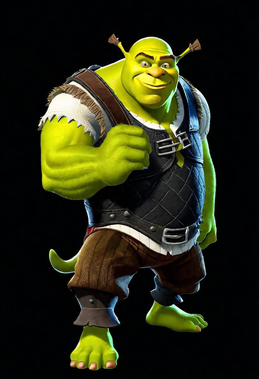 ncrender of shrek,simple background,black background