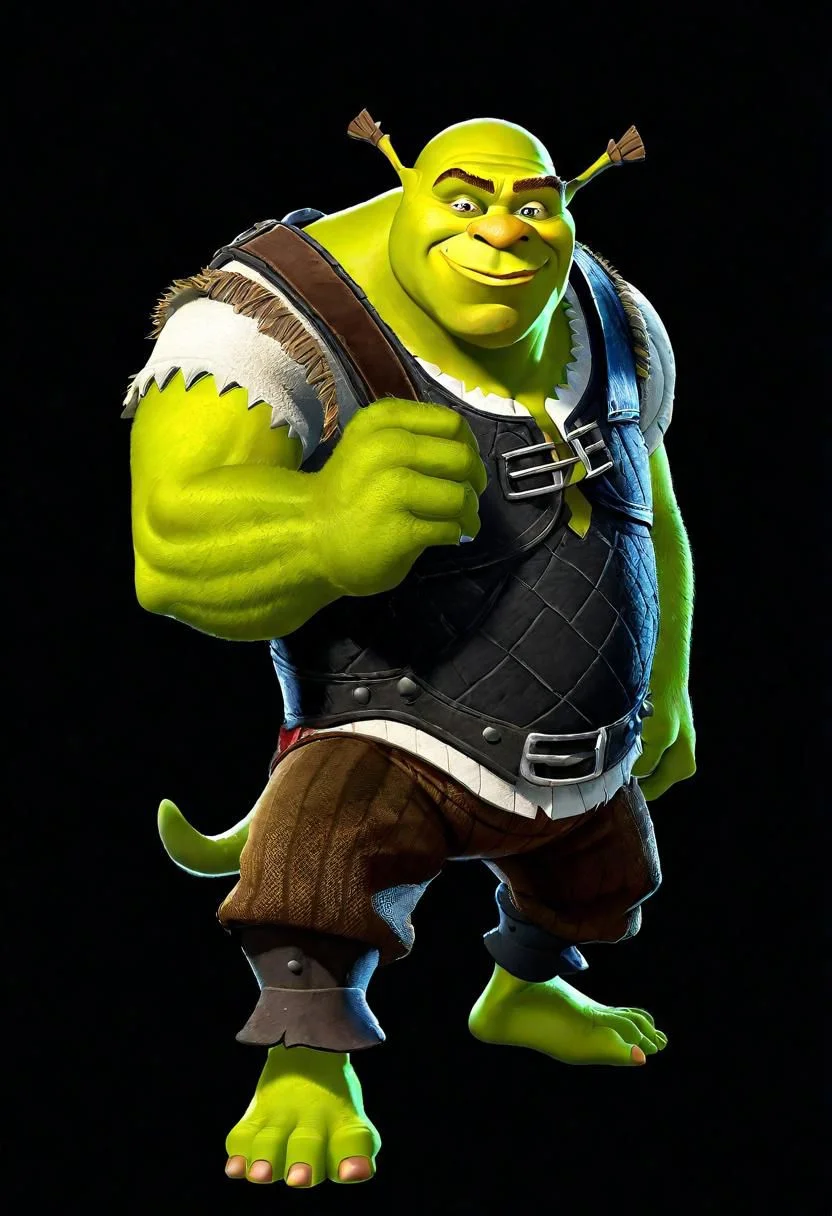 ncrender of shrek,simple background,black background