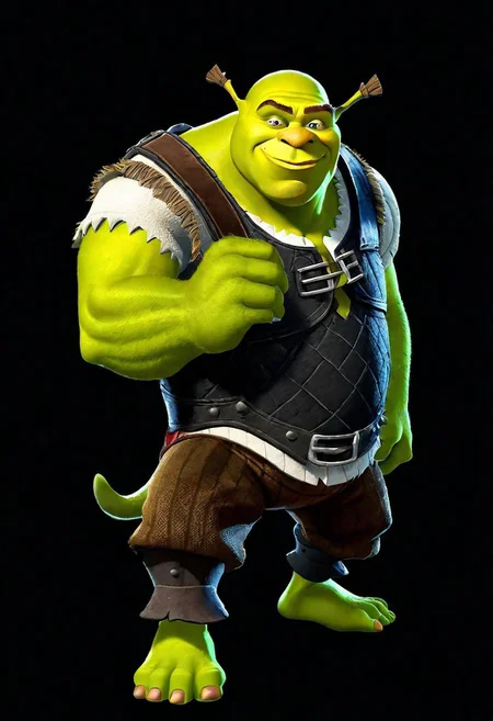 ncrender of shrek,simple background,black background