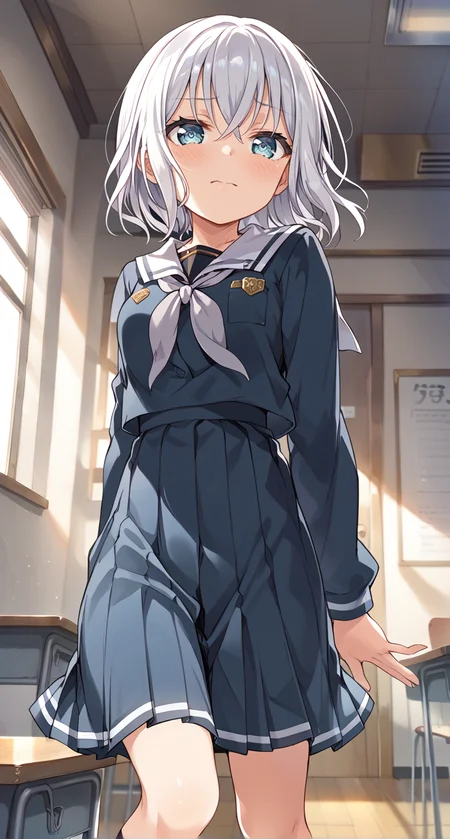 score_9,score_8_up,score_7_up,
official art,official style,game cg,megami magazine,
uncensored,
1girl,
bang dream!,
krtmsr school uniform,kurata mashiro,black skirt,blue eyes,grey serafuku,grey shirt,grey skirt,hair between eyes,long sleeves,neckerchief,sailor collar,school uniform,serafuku,shirt,skirt,white hair,
looking at viewer,pov,<lora:bang_dream_kurata_mashiro_pony:1>,