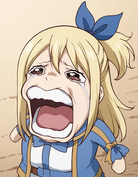 score_9, score_8_up, score_7_up, source_anime, lucyheartfilia, <lora:lucy-heartfilia-s7-ponyxl-lora-nochekaiser:1>, lucy heartfilia, blonde hair, brown eyes, long hair, one side up, ribbon, hair ribbon, blue ribbon, large breasts,, <lora:chopper-crying-ponyxl-lora-nochekaiser:1> chopper crying, chopper crying (meme), meme, wavy eyes, crying, tears, teeth, open mouth, tongue,, ,
