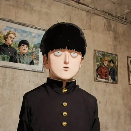 score_9, score_8_up, score_7_up, BREAK, 1boy, solo, shigeomob, gakuran, school uniform, black shirt, upper body, bowl cut,<lora:EMS-452690-EMS:1.000000> hyperrealism, extremely realistic, extreme detail, 8k raw photo, ultra high-res, fine detail, individual hairs, shiny buttons