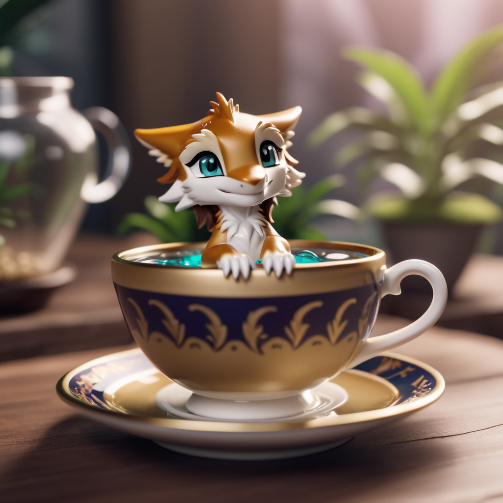 cinematic photo a chibi sergal bathing in a teacup<lora:Sergal-XL-1.0-000014:1> . 35mm photograph, film, bokeh, professional, 4k, highly detailed