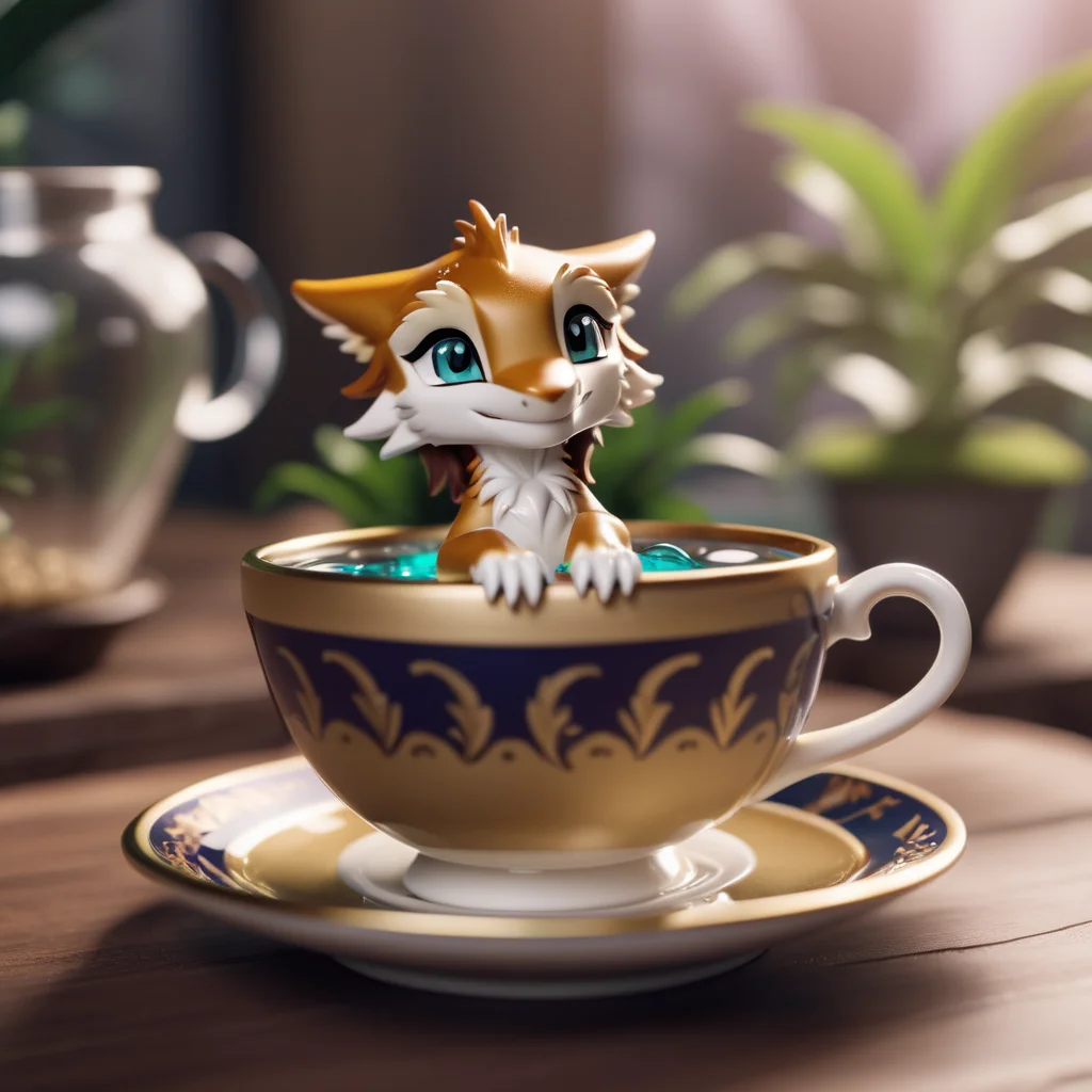 cinematic photo a chibi sergal bathing in a teacup<lora:Sergal-XL-1.0-000014:1> . 35mm photograph, film, bokeh, professional, 4k, highly detailed