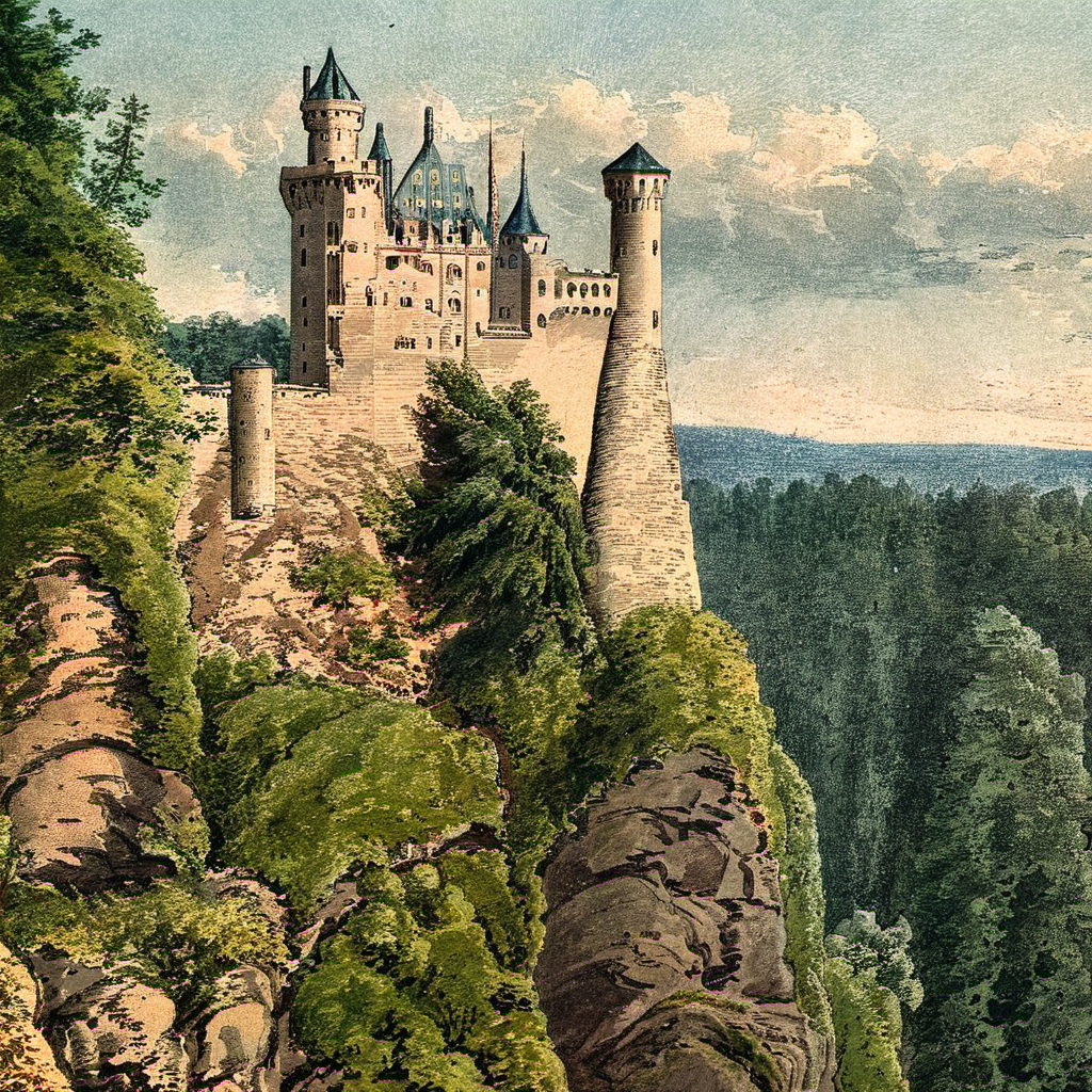 wcxl, castle on a cliff <lora:watercolorXL:1>