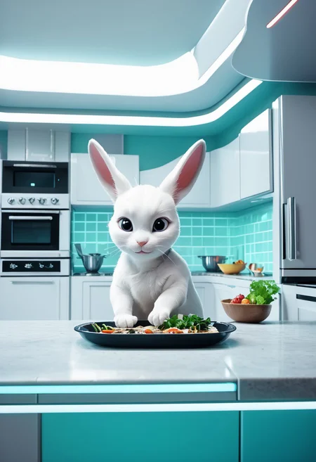 score_9, score_8_up, score_7_up,,1 girl, futuristic, interior,kitchen, digital waifus cooking cute rabbits, close up  <lora:FuturisticPonyInteriors_epoch_7:0.7>