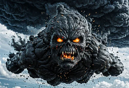 According to the rules, in such cases, it was supposed to become a black impenetrable cloud, fill the entire space with itself, catch up with black DEVIL SPAWN horror and look at him with an ominous luminous look from nowhere and from everywhere, which Bomchi immediately did. Feeling of fear, feeling of horror,rich colors, ultra clear image, more realistic, high resolution photos, 8K HD wallpapershigh quality, intricate details, ultra detailed, ,depth of field, 8k resolution trending on Artstation Unreal Engine 5, Epic,detailed background, <lora:xl_more_art-full_v1:1.2> <lora:JuggerCineXL2:0.8> , Cinematic, <lora:EnvyActionShotXL01:0.8> action shot