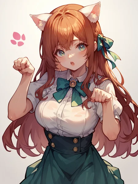 score_9, score_8_up, score_7_up, score_6_up, <lora:p4wp0s3XLP:1> p4wp0s3, paw pose, 1girl, cat ears, long long hair, large breasts,