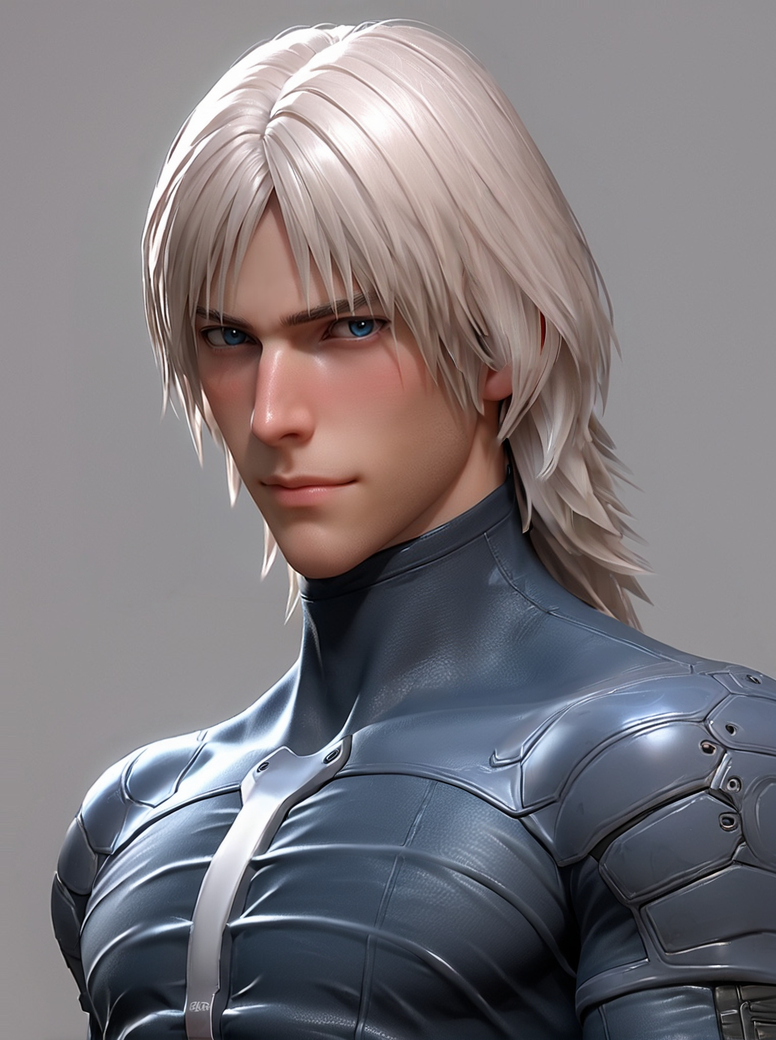 score_9, score_8_up, score_7_up, score_6_up, ((portrait:1.1)), source_anime, realistic, 1boy, closeup, raiden_a, solo, white hair, blue eyes, armor, rib cage in armor, bodysuit, (armor:1.1), blush, shy, smile, looking at viewer, (skinny:1.1) ,<lora:Raiden_a-000001:0.7>, ((facing viewer:1.45))
