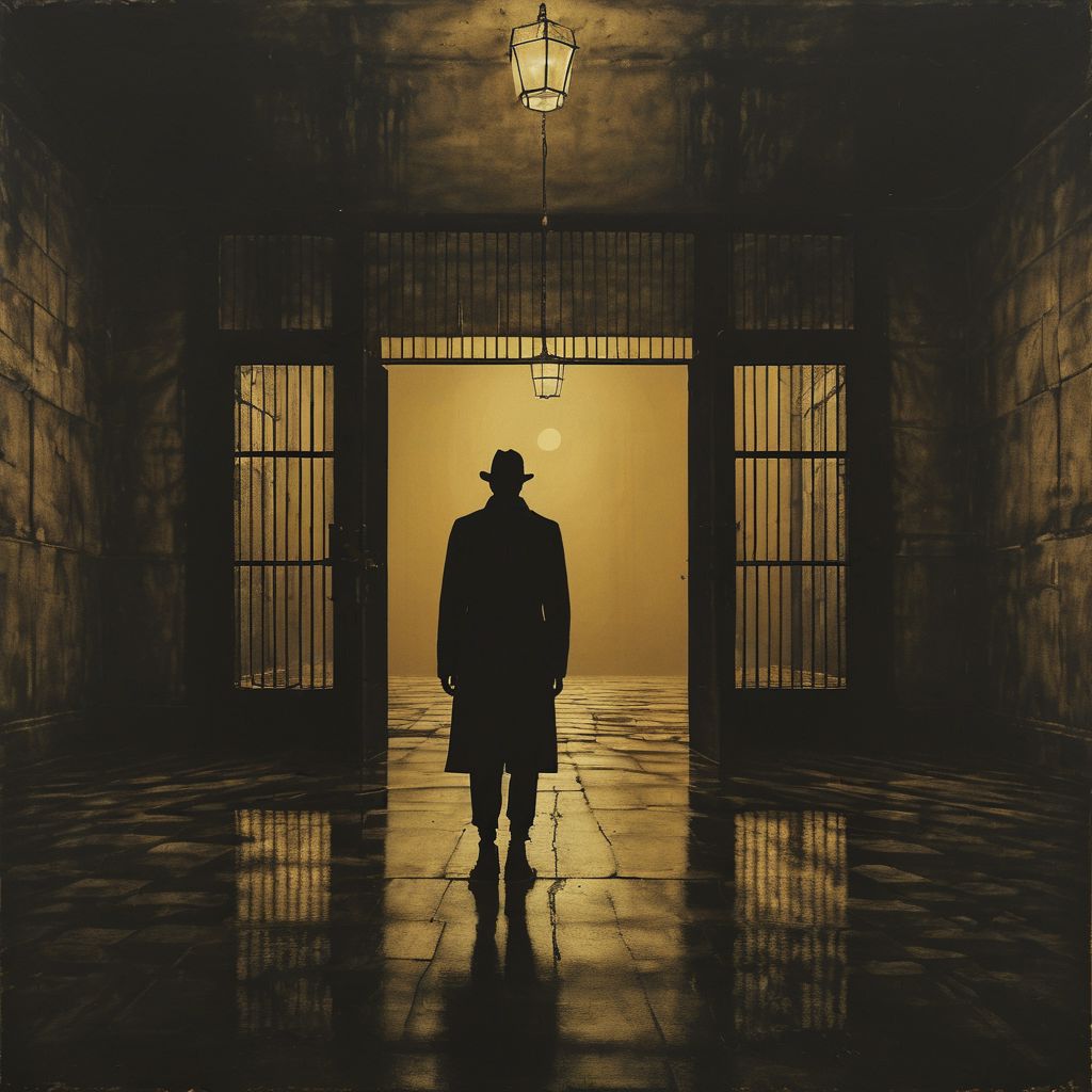 Nonbinary siluete, prison, landscape, doors, oriantal, techno, cell, lamp, hope, prison, ,8k, master piece, Cinematic, Beautiful Lighting, trending on Devianart, surreal Art, Fantasy, Digital Art, Impressionistic, Surrealist,