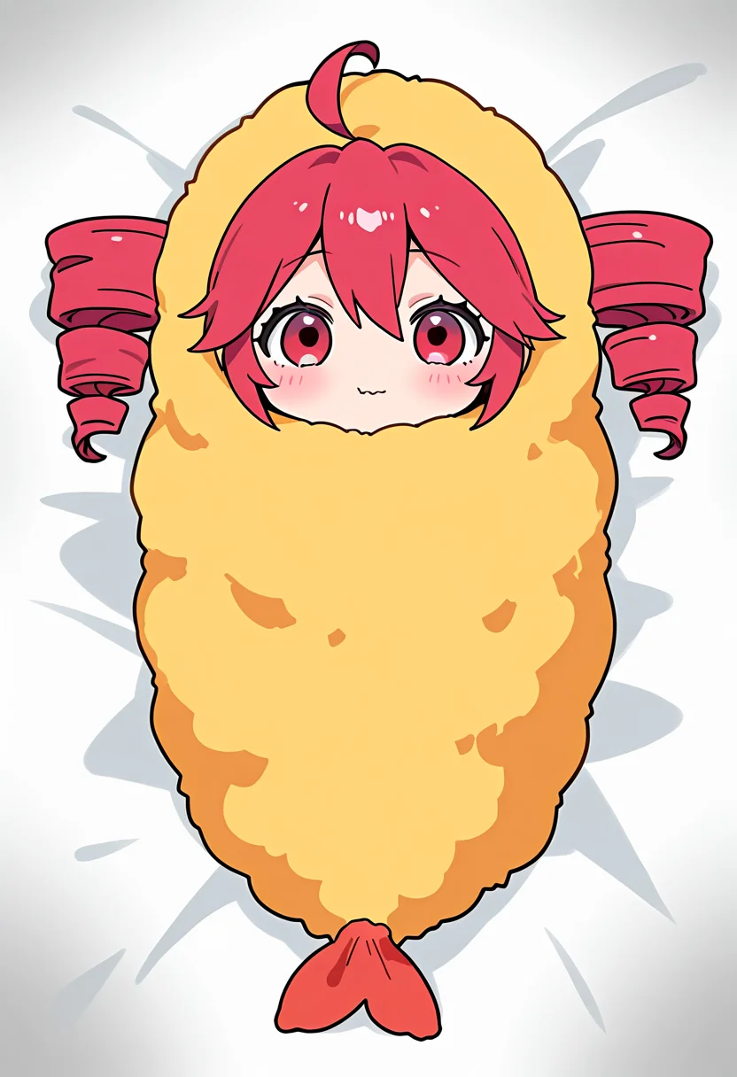 very awa, very aesthetic, (masterpiece, best quality, amazing quality), 1girl, kasane teto, chibi, shrimp tempura, tempura costume, <lora:Tempura_Costume_-_Fried_Hoshino_meme:1>