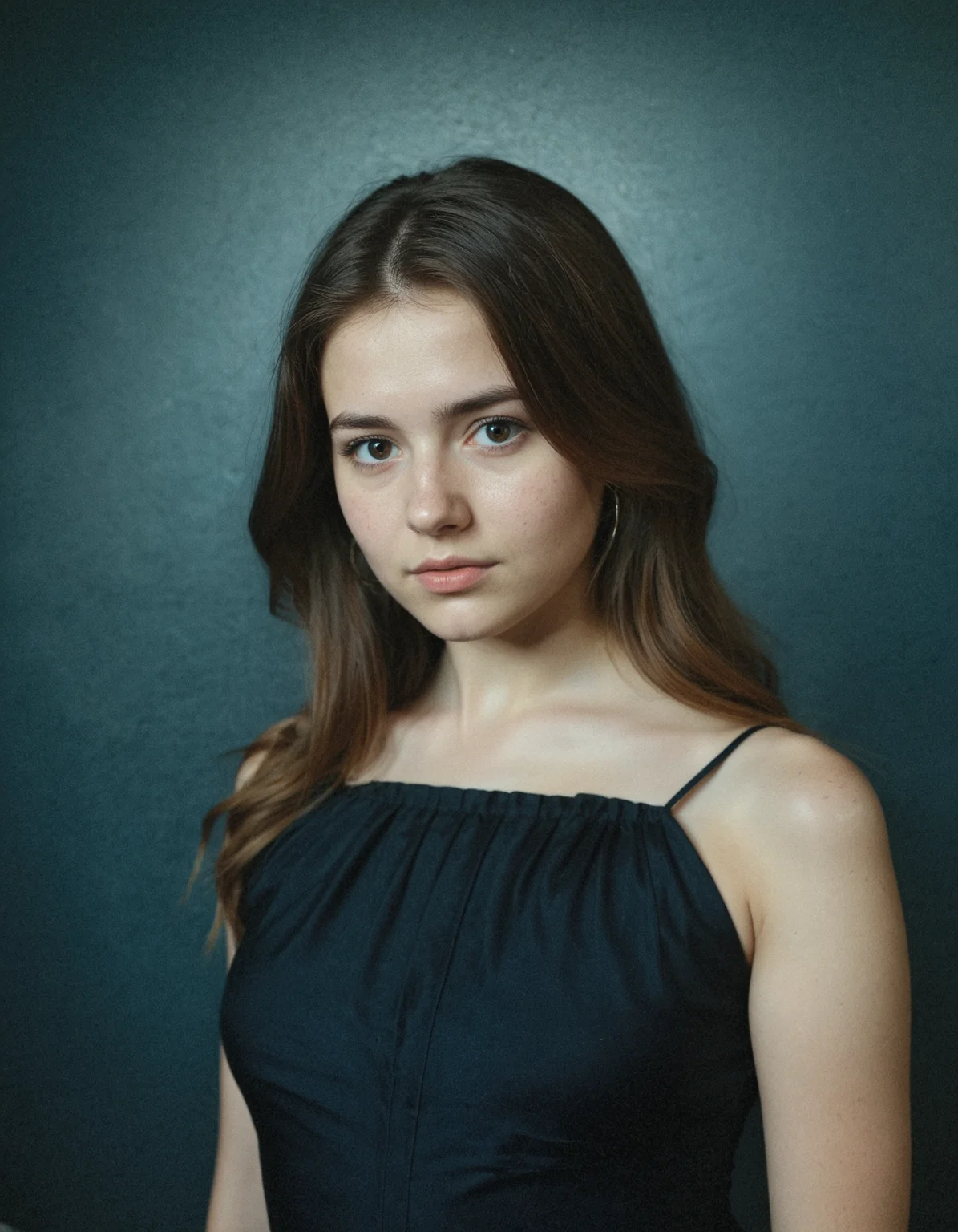 instagram photo, front view, portrait photo of a 24 y.o woman, wearing dress, beautiful face, cinematic shot