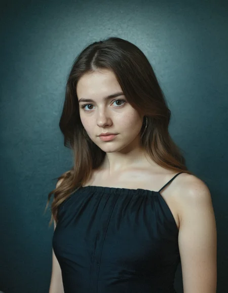 instagram photo, front view, portrait photo of a 24 y.o woman, wearing dress, beautiful face, cinematic shot
