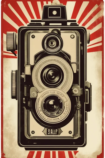 <lora:Shepard Fairey Style:1>Shepard Fairey Style - a super 8 camera illustration in the style of shepard fairey on a white background.