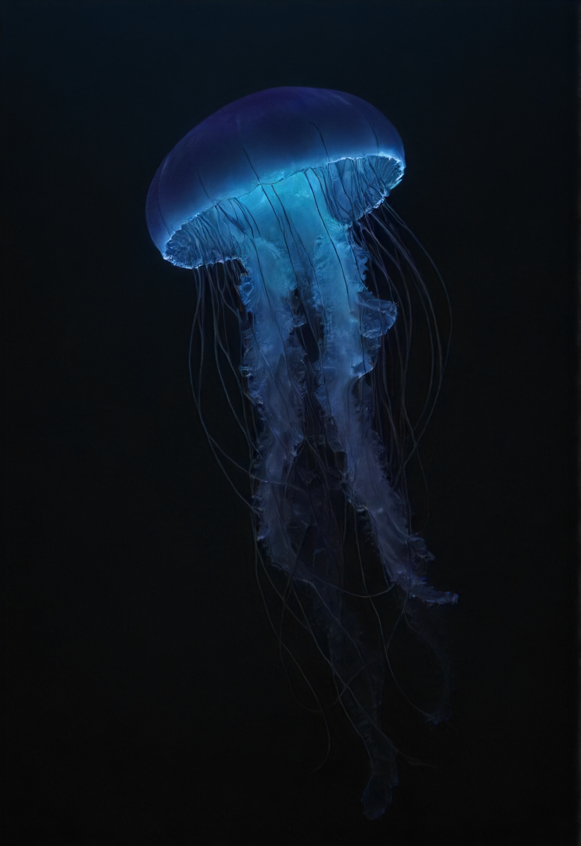 what a lovely dark ocean in paradise full of glowing bio-luminescent jellyfish in a see of crystals! <lora:- SDXL - vanta-black_contrast_V3.0:0.8>