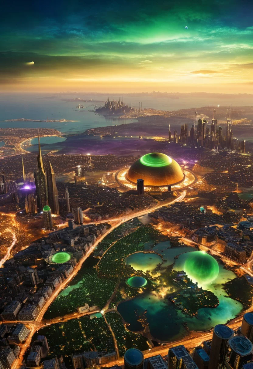 amazing photo taken from the top of a crane on a skyscraper built by an unknown civilization's city on Titan which is Saturn's moon, Saturn is visible in the sky, the alien city is lit with dim lights of browns and greens and blues and purples, unbelievably detailed view of a massive newly-discovered alien city,
imaginative image, eye-popping depth and clarity, super details, 8k crisp, astonishing vision of what a city on Titan might evolve to look like for the sentient beings that could inhabit such a world in our solar system,
epic lighting,
highest quality,