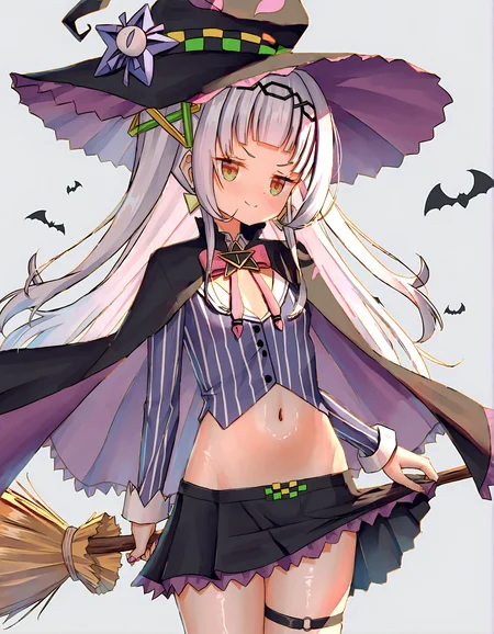 ray peng, 1girl, solo, murasaki shion, witch,
very awa, masterpiece, best quality, year 2024, newest, highres, absurdres, <lora:ray-peng-style-noobai-vpred10:1>
