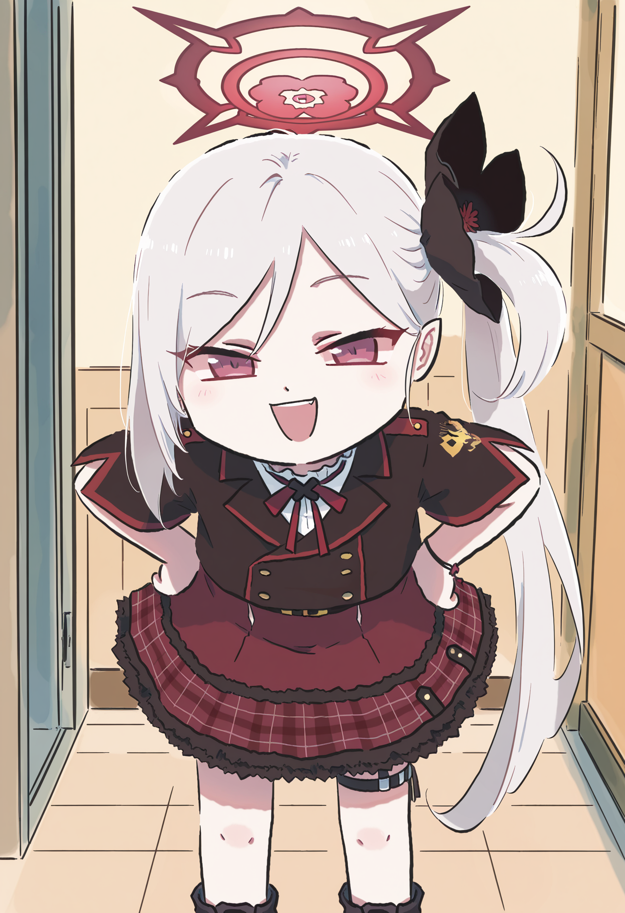 masterpiece,best quality,high resolution,source_anime,highly detailed illustration,
seductive, detailed eyes, very aesthetic,absurdres,newest, amazing quality,
detailed eyes, absurdres,newest, amazing quality,
<lora:shiXinzoroV1ill:1.0>, shixinzoruo,  chibi,
1girl, solo, 
mutsuki \(blue archive\), smug, half-closed eyes, smile, hand on own hip, leaning forward, open mouth,