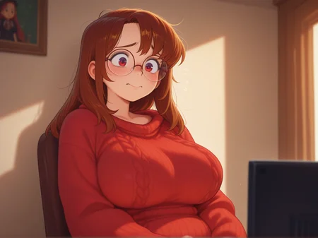 1girl, geek girl, oversized sweater, slouching in baggy slacks, large breasts hidden, plump figure, messy glasses, shy expression, untidy brown hair, soft lighting, quiet library setting
<lora:DarkfireStyle17:1>