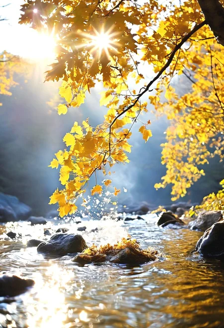 A gentle ️air current, laden with the scent of sulfur, stirs through the canopy of a towering earth elm. Sunlight filters through the leaves, dappling the ground with warmth. As a fiery June ☀️sun post dips towards the horizon, casting long shadows, a cascade of golden leaves pirouettes and twirls in the air, pulled upwards by the rising steam. The leaves drift down, their descent slowed by the resistance, and finally settle on the surface of a steaming hot spring. The water churns gently, sending wispy tendrils of steam curling upwards, momentarily breaking the perfect reflection of the fiery sky. Air Elemental