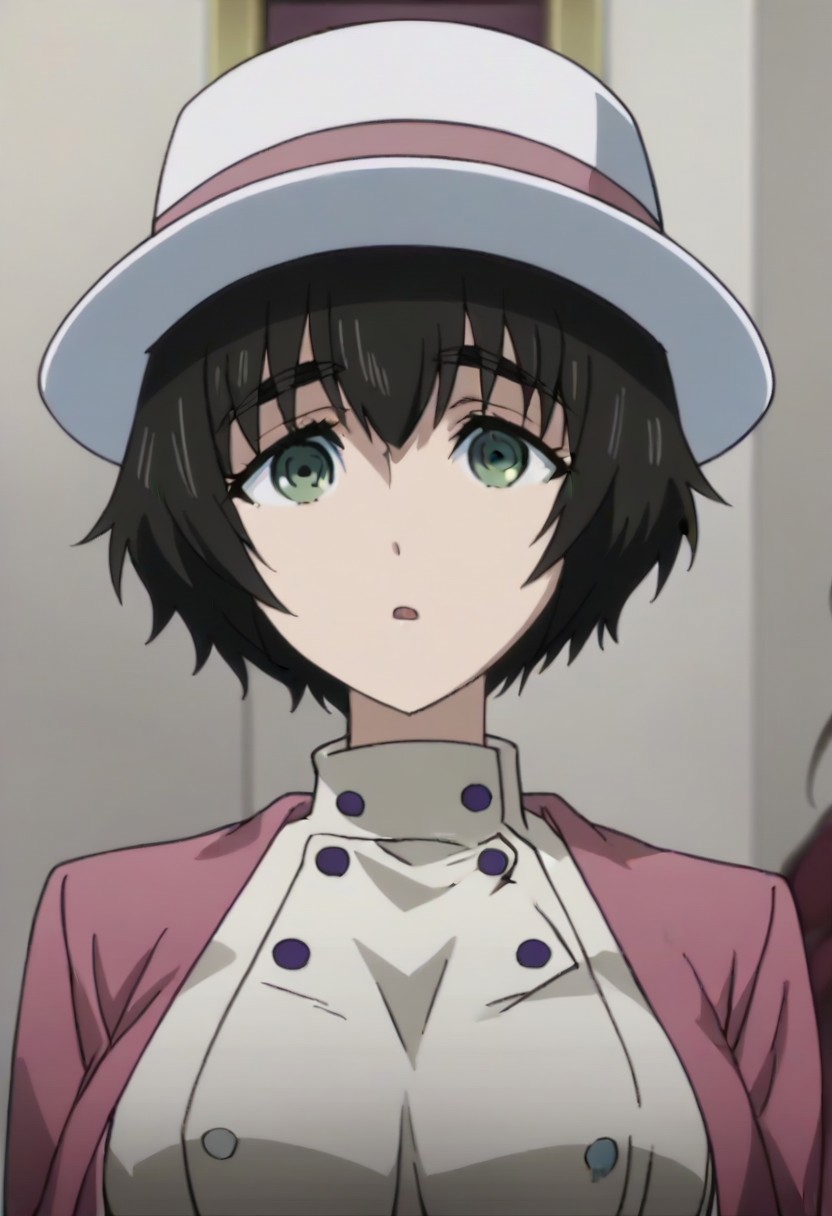 source_anime, official anime artwork, screencap, anime screencap, best quality, <lora:Mayuri_Shiina:1>solo girl, green eyes, thick eyebrows, Mayuri coat, white headwear, ,,,,,,,,,,,,,,,,,anime coloring, anime screencap, 1girl,Solo ,, anime,PUFFY nipple,huge breasts,,,official art, Uncensored ,Unedited ,,,,,,,,,,,,,,
