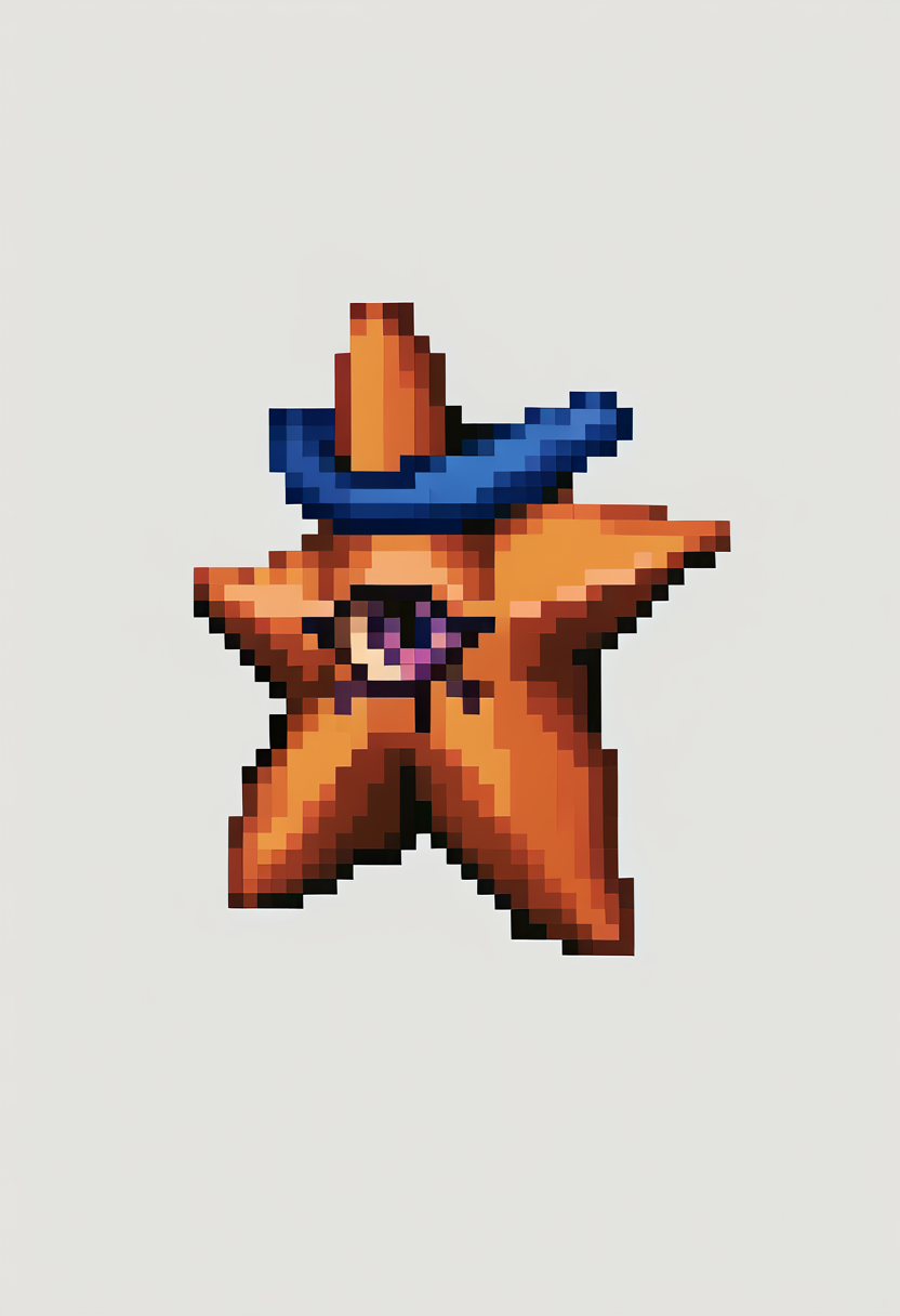 score_9, score_8_up, score_7_up, source_anime, BREAK, solo, looking at viewer,  <lora:Decarabia-pdxl_Fp:1>, decarabia, pokemon \(creature\), no humans, one-eyed, orange skin,  <lora:FFT-SpritesV2-pdxl_Fp:1>, from side, pixel art, simple background, white background,