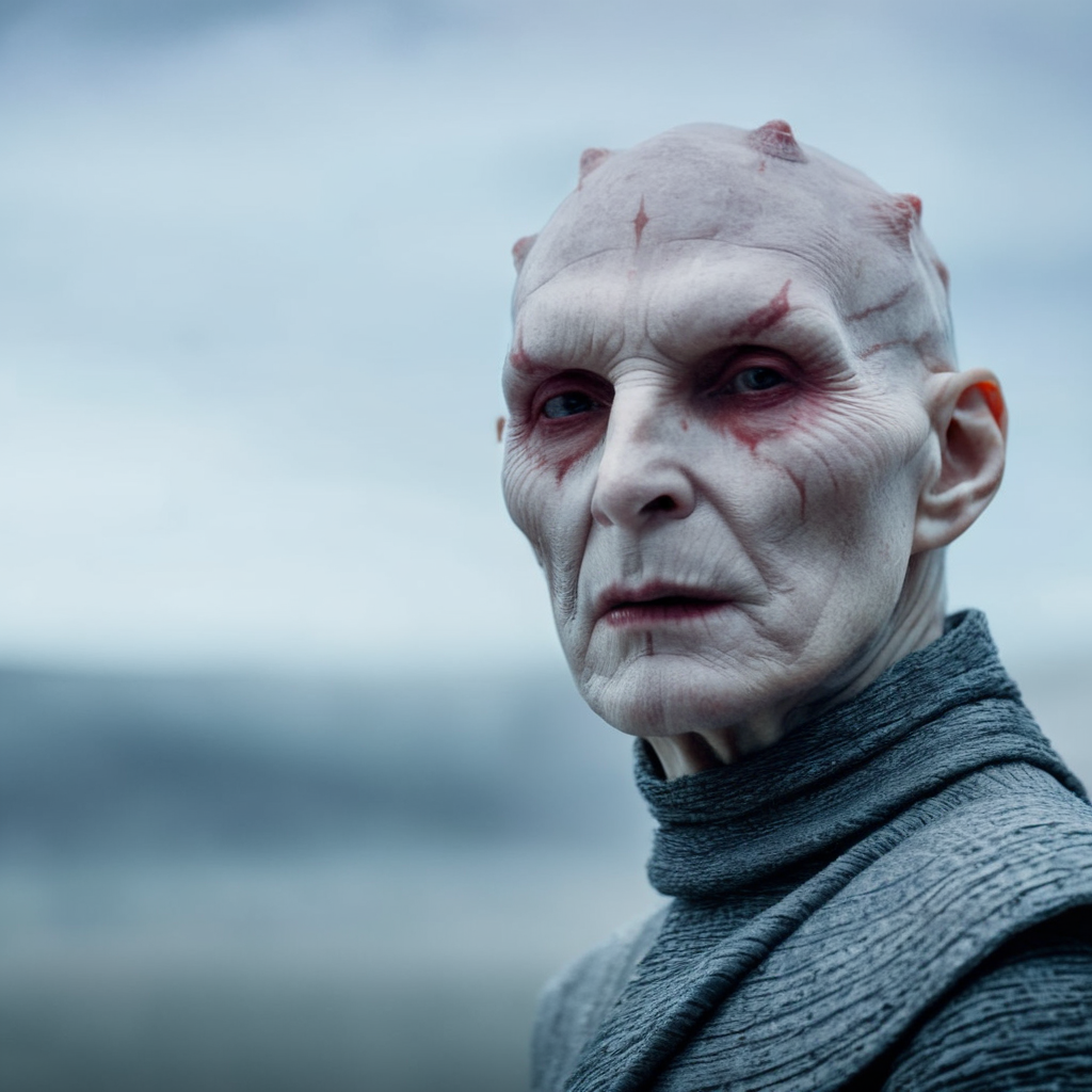 cinematic film still of  <lora:star wars style:1.5>
In star wars universe Supreme Leader Snoke a man with a very large head and a very long neck star wars style, shallow depth of field, vignette, highly detailed, high budget, bokeh, cinemascope, moody, epic, gorgeous, film grain, grainy