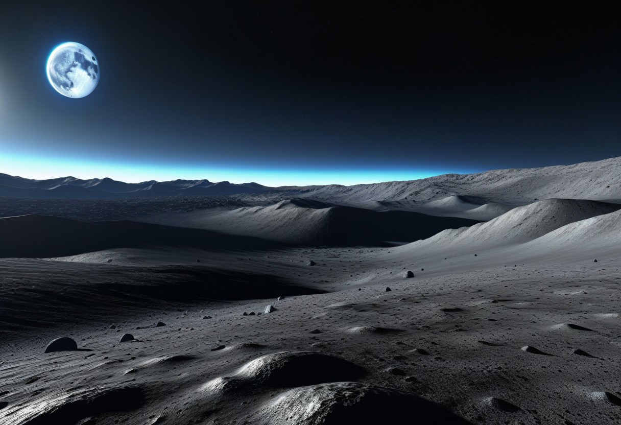 Concept Photo, The Surface Of The Moon, earthrise, ground level POV, a smooth scale texture, which is very realistic, 3D Game Cinematic Feel, Epic 3D Videogame Graphics, Intricately Detailed, 8K Resolution, Dynamic Lighting, Unreal Engine 5, CryEngine, Trending on ArtStation, HDR, 3D Masterpiece, Unity Render, Perfect Composition