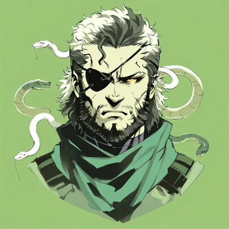 snake_hair, Score_9, score_8_up, score_7_up, 8k, masterpiece, illustriousanime
Solid snake, beard, eyepatch, snake_hair, worm on a string hair, fluffy, multicolored hair, snake,yoji_shinkawa,anime, cyberpunk