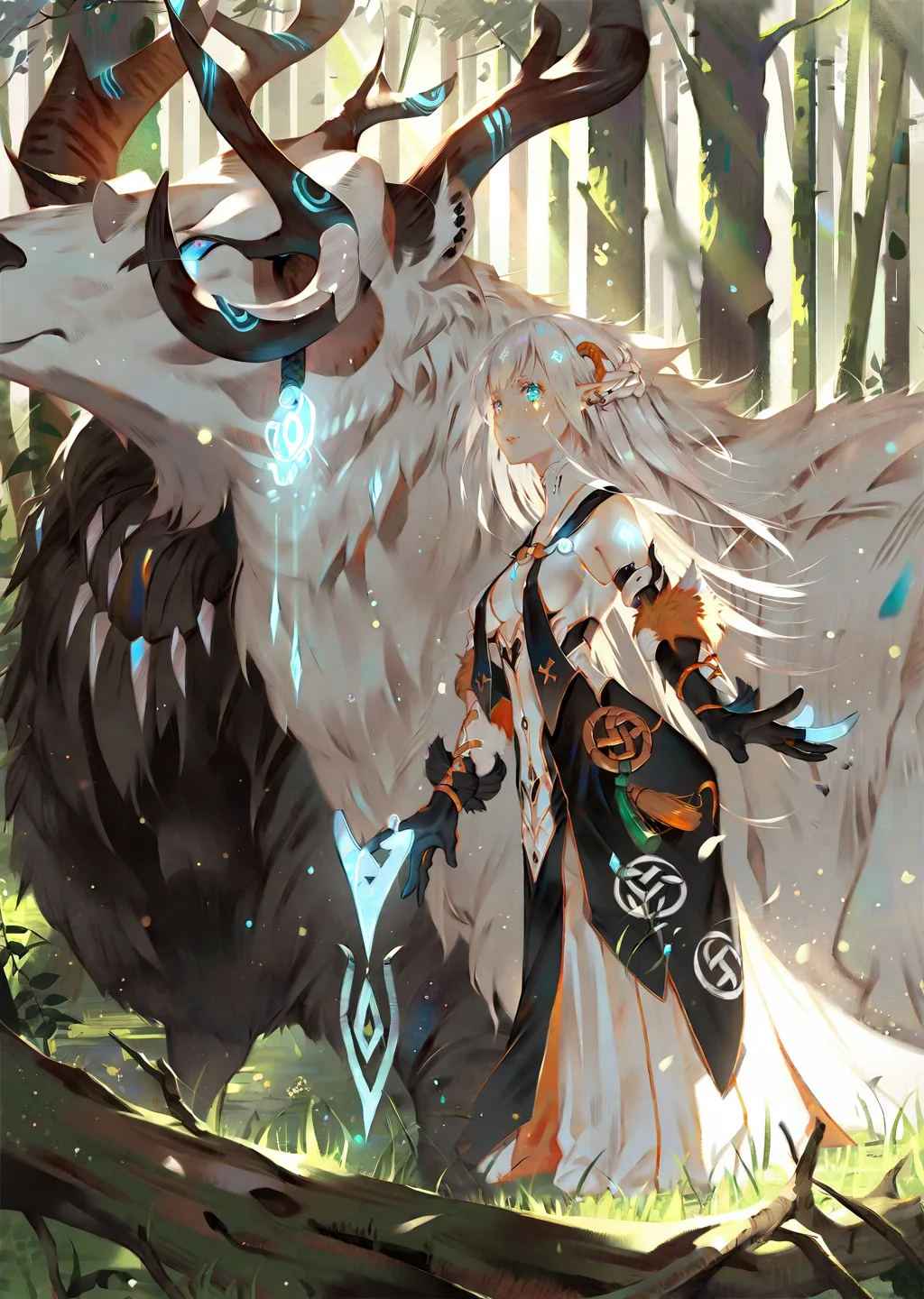 , by 7nu ,by ajimita, by wanke
1 female druid healing animals in forest. glowing particles, celtic knot, mythical
extremely beautiful detailed piercing eyes,
masterpiece, best quality, high quality, highres, absurdres, very detailed, high resolution, sharp, sharp image, 8k, vivid, colorful, stunning, anime,   aesthetic