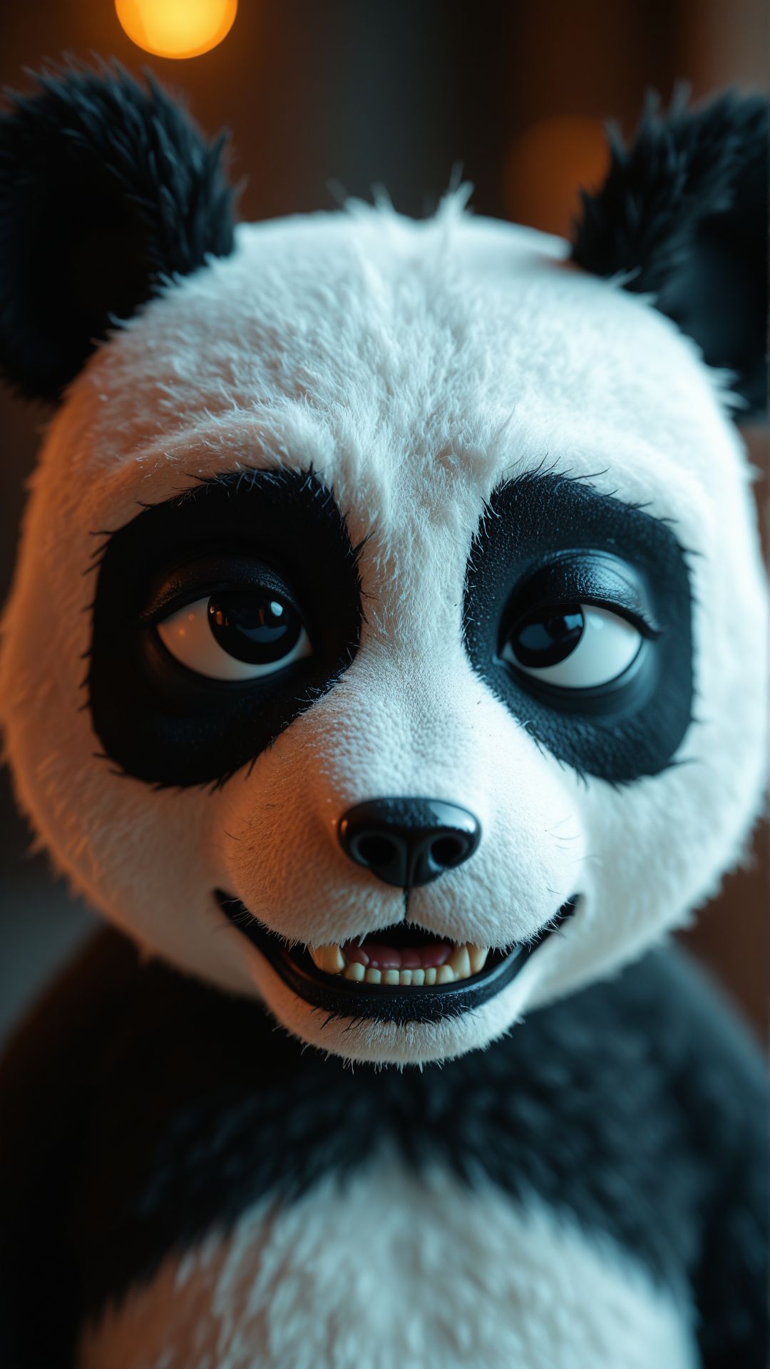 Ultra-detailed close-up of a panda's face, styled like a Pixar or DreamWorks character, highlight intricately textured fur for depth, the panda sports a pirate eyepatch, adding a roguish charm, he has a furrowed brow and a smirking mouth, showcasing a cunning and playful demeanor, emphasize crisp details in the facial features, particularly around the expressive eyes and smirking mouth, to bring out the character’s personality, 3D render, 
, aidmafluxpro1.1 <lora:aidmaFLuxPro1.1_v0.3_IL:0.7>