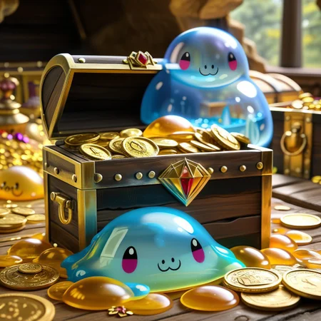 chalice made out of slime, fancy cup made out of slime, fancy chalice made out of slime, Detailed chalice made out of gold slime, Gem-studded slime chalice, multi-colored gems made out of slime, in a room of treasure made out of slime, gold coins and bars made out of slime, wood-like treasure chest made out of slime, wood-colored slime chest,
treasure-room, treasure, treasure chest, gemstone, coins, gold bars, gold pile,
everything made of slime, No simple background,
((translucent slime)), ((transparent slime)), (bioluminescent slime), sl1m3d, slime, ais-blmn, watce, je11y, thickwater, great lighting, ral-lava, even lighting, no bright spots, slime-morph, made of slime,