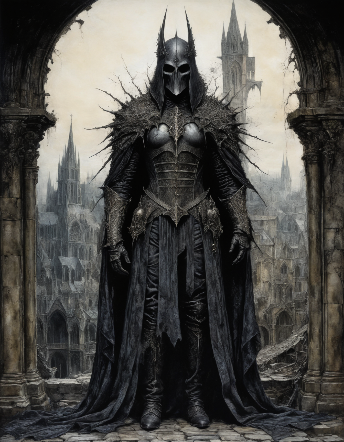 by ian miller,  (gothic but extremely beautiful:1.4), (masterpiece, best quality:1.4) , in the style of nicola samori,
full shot, wide angle view
<lora:epi_noiseoffset2:0.5> <lora:add-detail-xl:1> <lora:xl_more_art-full_v1:0.5>  <lora:NicolaSamori:0.7>