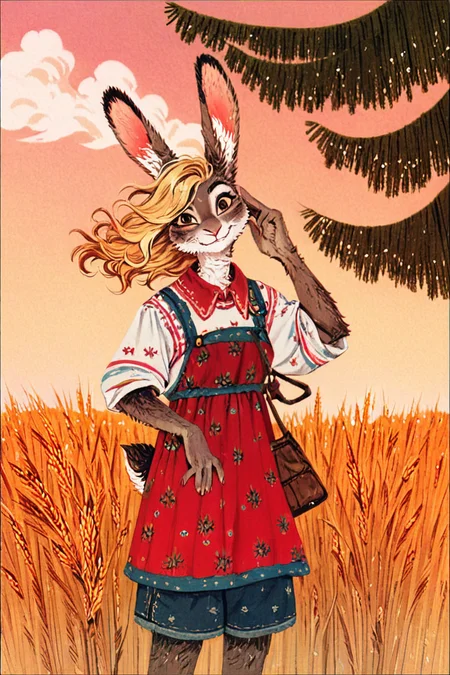 anthro rabbit girl,blonde,wheat field, tree,portrait,spring,looking at viewer,cowboy shot
<lora:Perfect Hands:1> <lora:Trepenok:1>, score_9, score_8_up, score_7_up, score_6_up, score_5_up, score_4_up,zPDXL