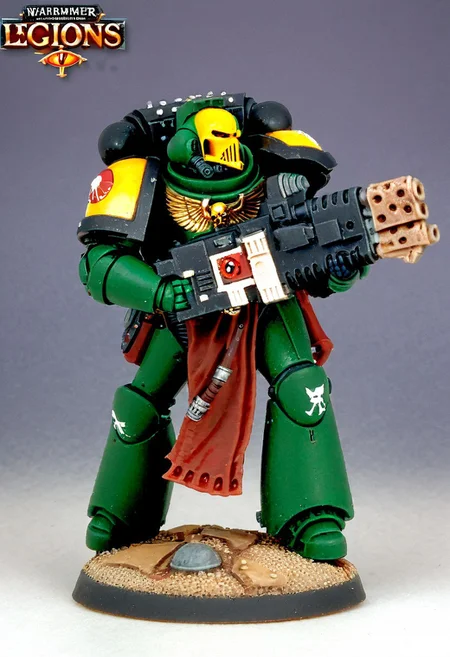 Score_9_up, absurdres, source: GamesWorkshop, grimdark, gothic horror, an adeptus astartes space marine in armor and helmet wielding a bolter gun