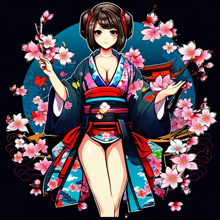 (masterpiece, best quality), chibi style, sexy girl, kimono,  sakura flower, boobs(0.5), t-shirt design, dark blackground <lora:chibi_style-000001:1>