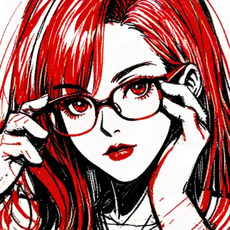 adjusting glasses, red lips, ðððððððððð sketch, <lora:ðððððððððð:1.0>, <lora:Hyper-SDXL-2steps-lora:1.0>