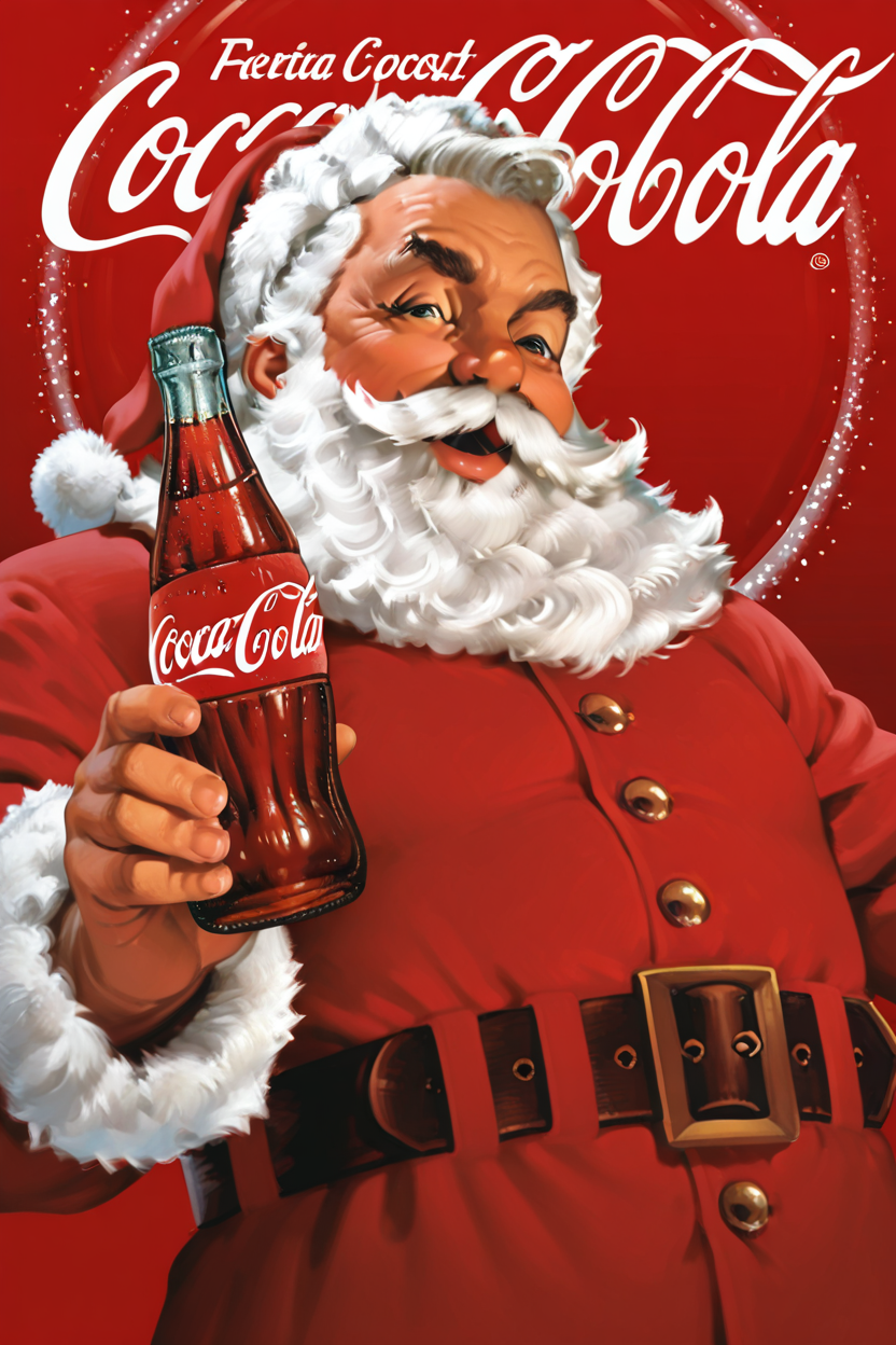 masterpiece, best quality,  CocaColaSanta, solo, 1boy, white hair, male focus, belt, facial hair, bottle, beard, mustache, drink, soda    ,<lora:CocaColaSantaIXL_v2:1.0>,