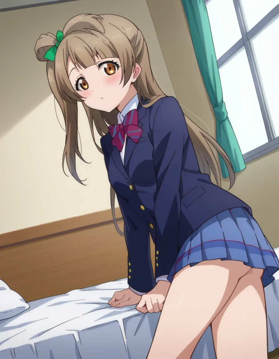 score_9, score_8_up, score_7_up, source_anime,
kotoriminami, <lora:kotori-minami-s1-ponyxl-lora-nochekaiser:1>,
kotori minami, brown hair, brown eyes, one side up, hair ribbon, ribbon, long hair,
blazer, blue skirt, jacket, otonokizaka school uniform, pleated skirt, school uniform, winter uniform,
indoors, bed, bed room, on side, blush, drunk,
looking at viewer, dutch angle, cowboy shot,