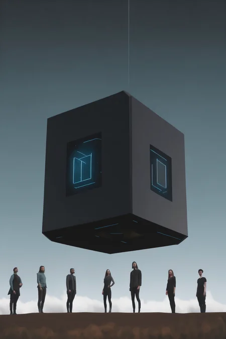 <lora:Levitating Cube:1>Levitating Cube - a group of people standing next to each other