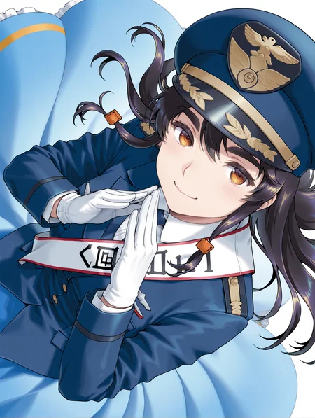 masterpiece,best quality,newest,1girl,solo,
<lora:mao2_ilxl_v1.2:1>,mao2,m_hat,m_clothes,white gloves,blue jacket,blue skirt,
<lora:Fixhands_anime_bdsqlsz_V1:1>,dynamic_angle,cinematic_angle,white_background,simple_background,looking_at_viewer,cowboy_shot,steepled fingers,naughty_face,