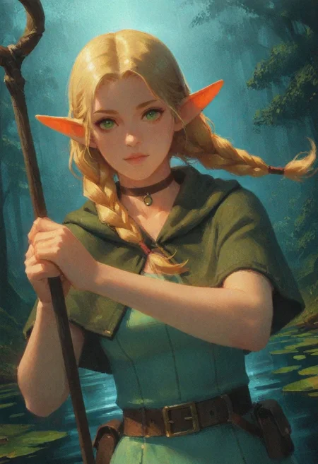 volumetric lighting, ambient occlusion, luminescent background, masterpiece, best quality, absurdres,masterpiece, best quality, very awa, absurdres,,water color,water color effect,nature,plants
BREAK
dynamic pose,dynamic angle,upper body focus, close-up, cinematic angle, looking at viewer
BREAK
1girl,elf,blonde hair,long hair,braid,twin braids, pointy ears, green eyes, choker,capelet, dress,belt,pouch,staff,holding staff,