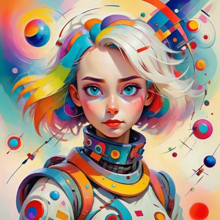 portrait of cute sci-fi girl, (bright colors:1.2), Kandinsky <lora:Kandinsky:1.0>