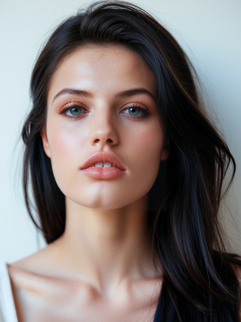 score_9, score_8_up, score_7_up, teefs44, teeth, diastema, solo, flower, realistic, teeth, portrait, 1girl, parted lips, black hair, looking at viewer, simple background <lora:Teefs-000007:1>