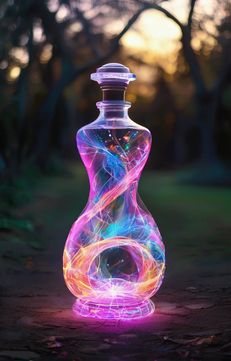 masterpiece,best quality,<lora:tbh247-sdxl:0.9>,illustration,style of Light painting A bottle of perfume in garden
