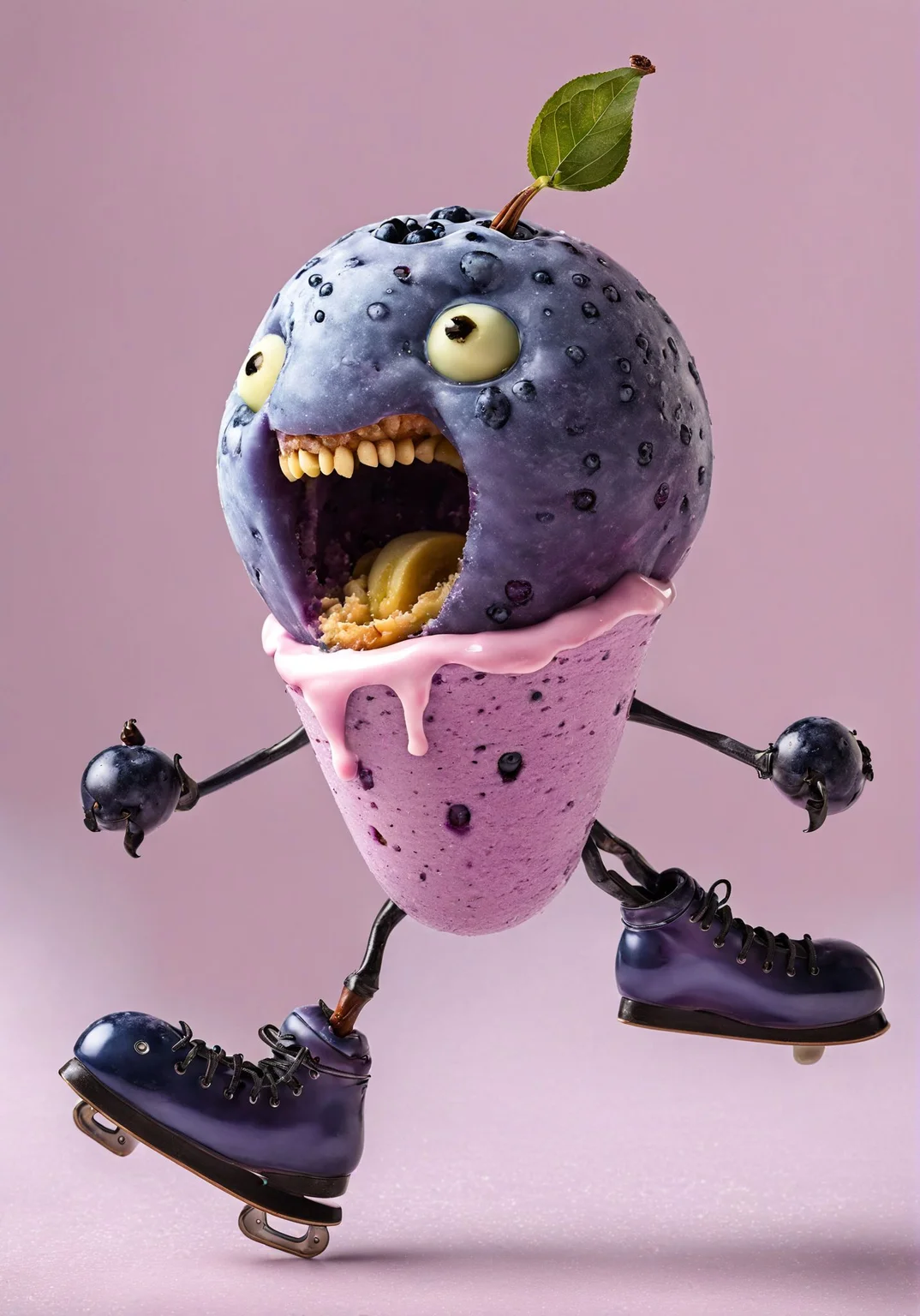 blueberry FaVGoneBad Ice-skating on a frozen yogurt surface <lora:Fruits_and_Vegetables_gone_bad_-_SDXL_LoRA:0.8>