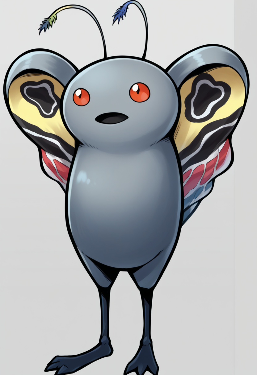 score_9, score_8_up, score_7_up, source_anime BREAK 1boy, solo,
<lora:zs_OperaOmniaStyleXL:1> operaomniastyle, full body, white background
 <lora:Mothman-pdxl_Fp:1> mothman, pokemon \(creature\), red eyes, open mouth, antennae, grey skin, wings