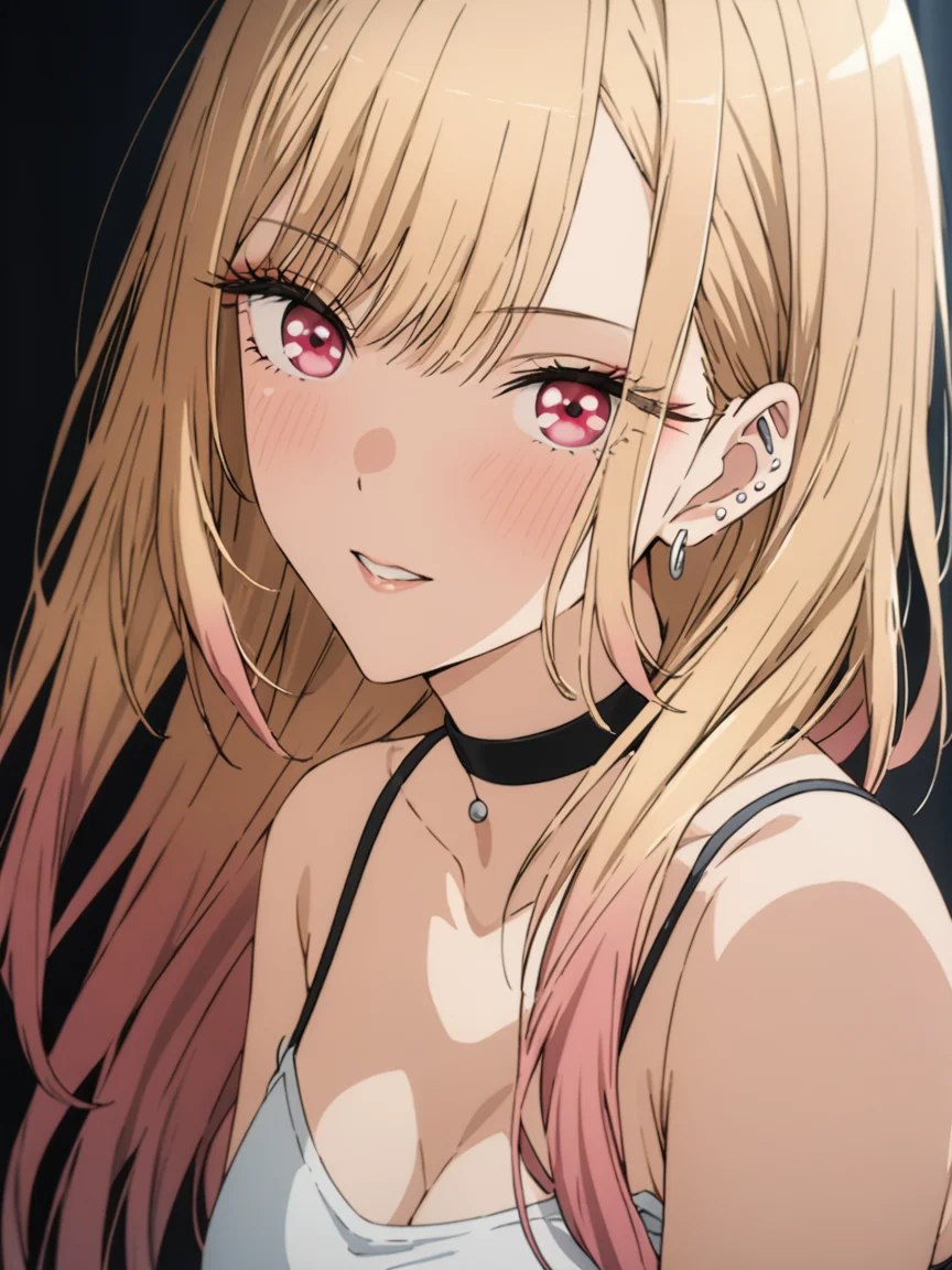 <lora:hinaKitagawaMarin_sdxl_wifu_v1:1>, kitagawa marin, portrait, earrings, pierced ears, breasts, camisole, convex, gradient hair, looking at viewer, playful theme,
BREAK,
(best quality, masterpiece:1.2)