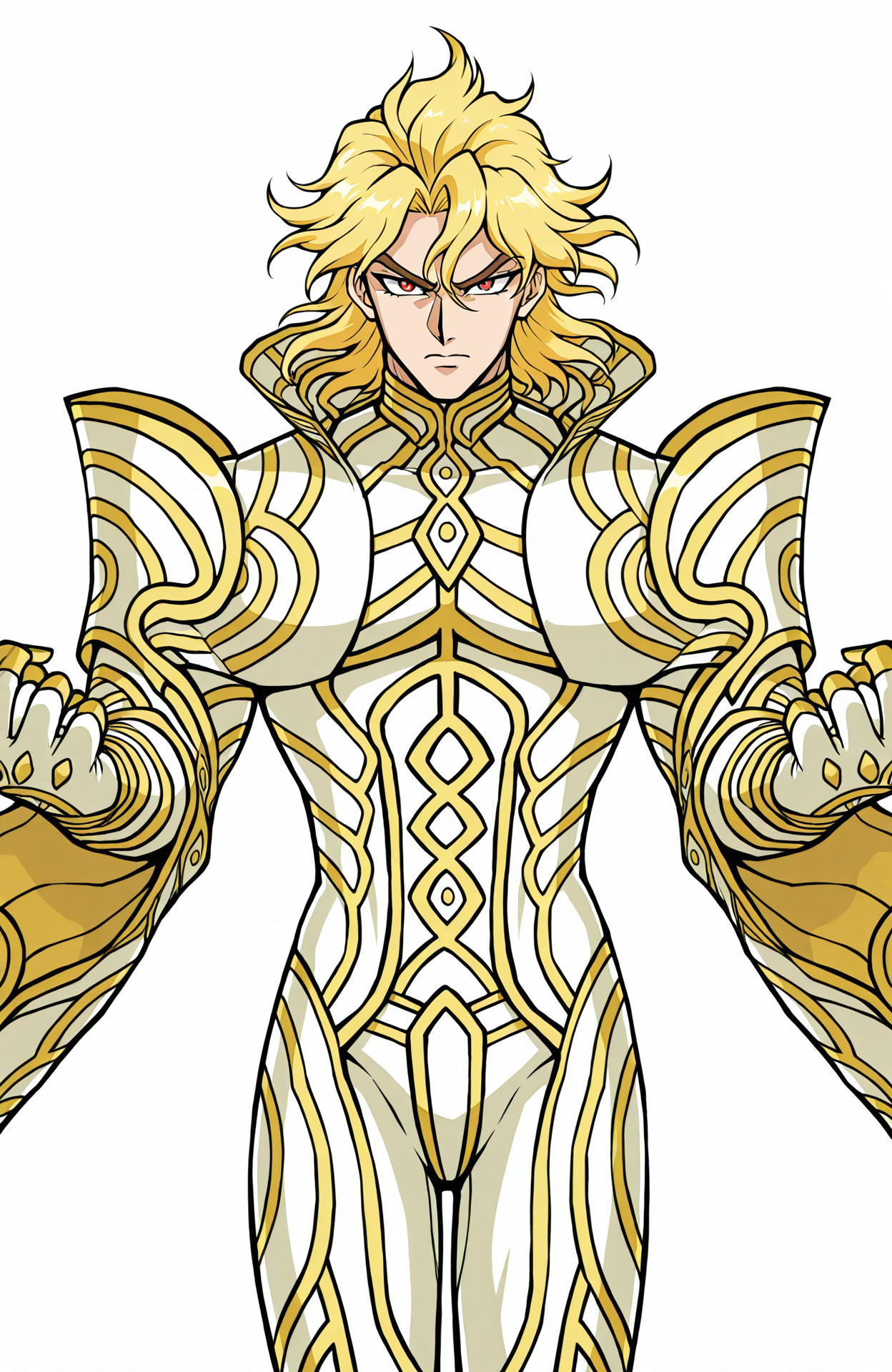 zanza_outfit, 
dio brando,
straight-on,
1boy, solo,
dynamic pose,
fighting stance, 
anime style,
simple background,
<lora:[Char - IL] Xenoblade - Zanza [+Clothes] (R1E14):1>